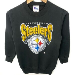 Vintage 90’s Pittsburgh Steelers Black Pro Player Crewneck Sweatshirt Youth XL